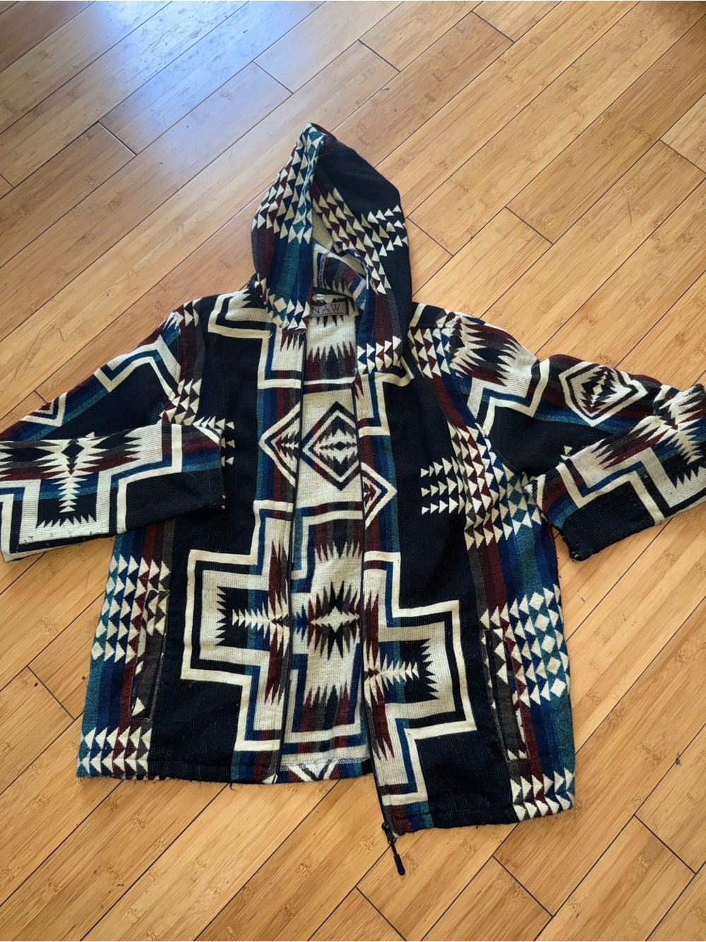Hooded Aztec Print Lightweight Shirt Jacket in Black & Multi